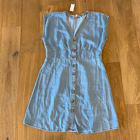 LOFT Dresses & Skirts - Loft Chambray Button Flare Dress Botanical Blue Wash 12 NWT